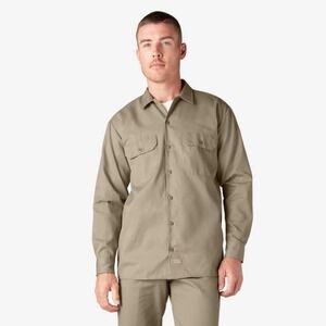 Dickies Khaki Tan Long Sleeve Work Shirt Button Down - Size‎ L